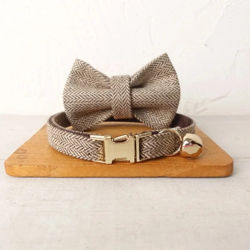 Personalized Name Dog & Cat Collar - Premium Bow Tie Free Engraving ID Name Tag Thick Suit Fiber Material Pets Accessory Collar