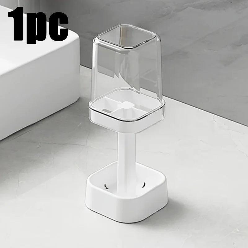 Bathroom Toothbrush Holder with Toothpaste Squeezer - 6 in 1 Wall Mount Organizer for Electric Brushes, Cups, Suction Cup Storag