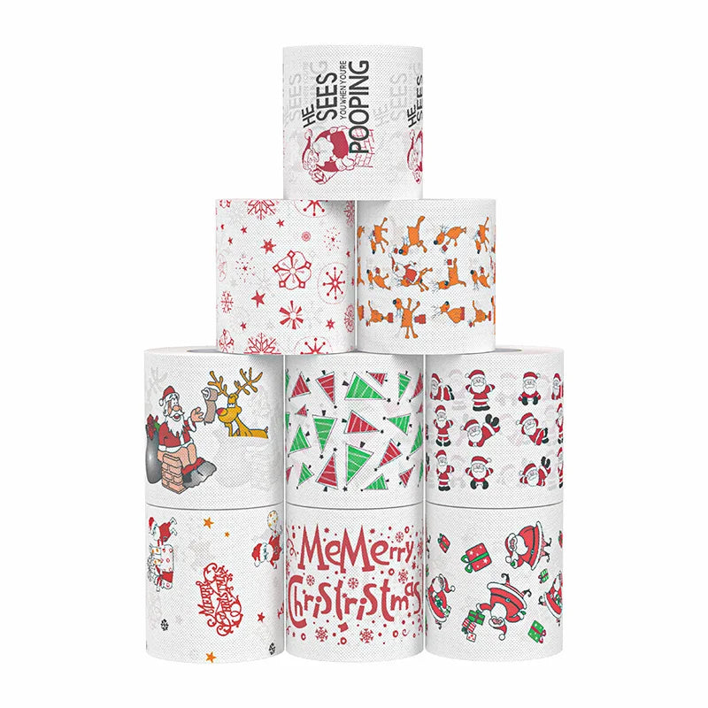 Colorful roll paper Christmas roll paper in stock Christmas pattern tissue printed small roll toilet paper