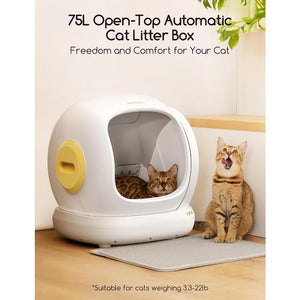Automatic Open-Top Cat Litter Box with App Control, Safety Features, and Odor Control, Large 75L Capacity