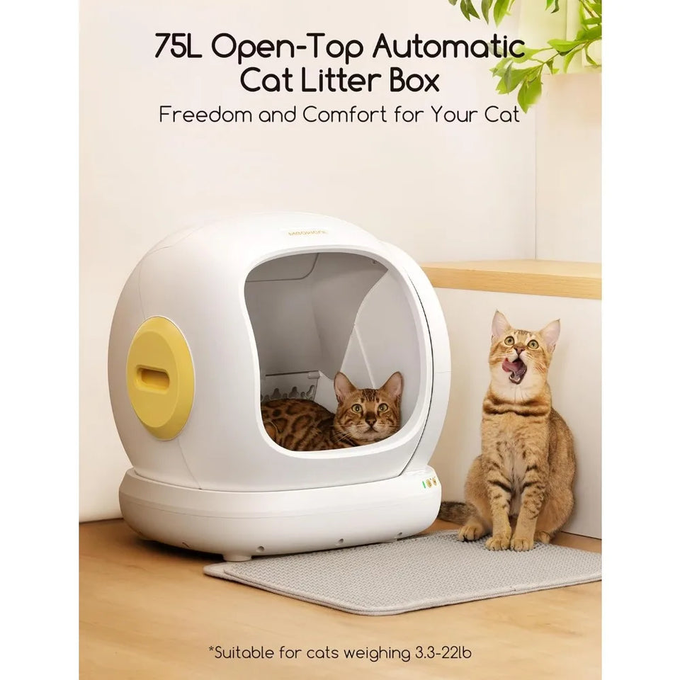 Automatic Open-Top Cat Litter Box with App Control, Safety Features, and Odor Control, Large 75L Capacity