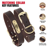 Personalized Dog Collar Leash Set Durable Genuine Leather Dog Collars Engraved Pet ID Necklace With Lead For Small Large Dogs