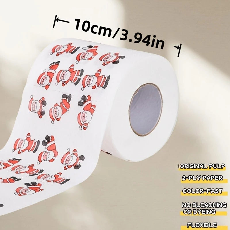 5Rolls/1Roll Christmas Toilet Paper Rolls - Festive Santa Reindeer Snowman Holiday Designs, with Red Top & Evergreen Tree Design