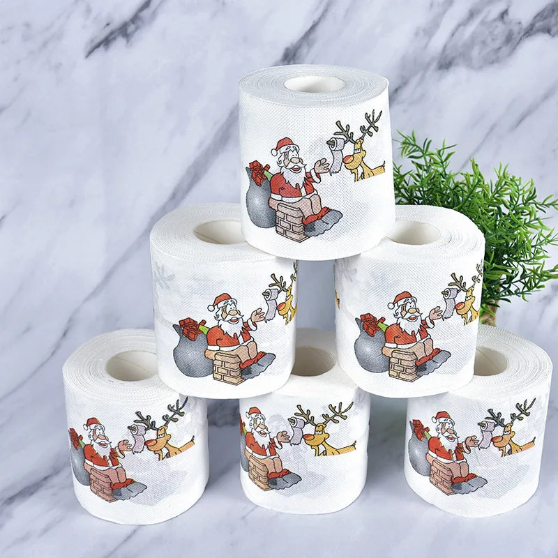 Colorful roll paper Christmas roll paper in stock Christmas pattern tissue printed small roll toilet paper