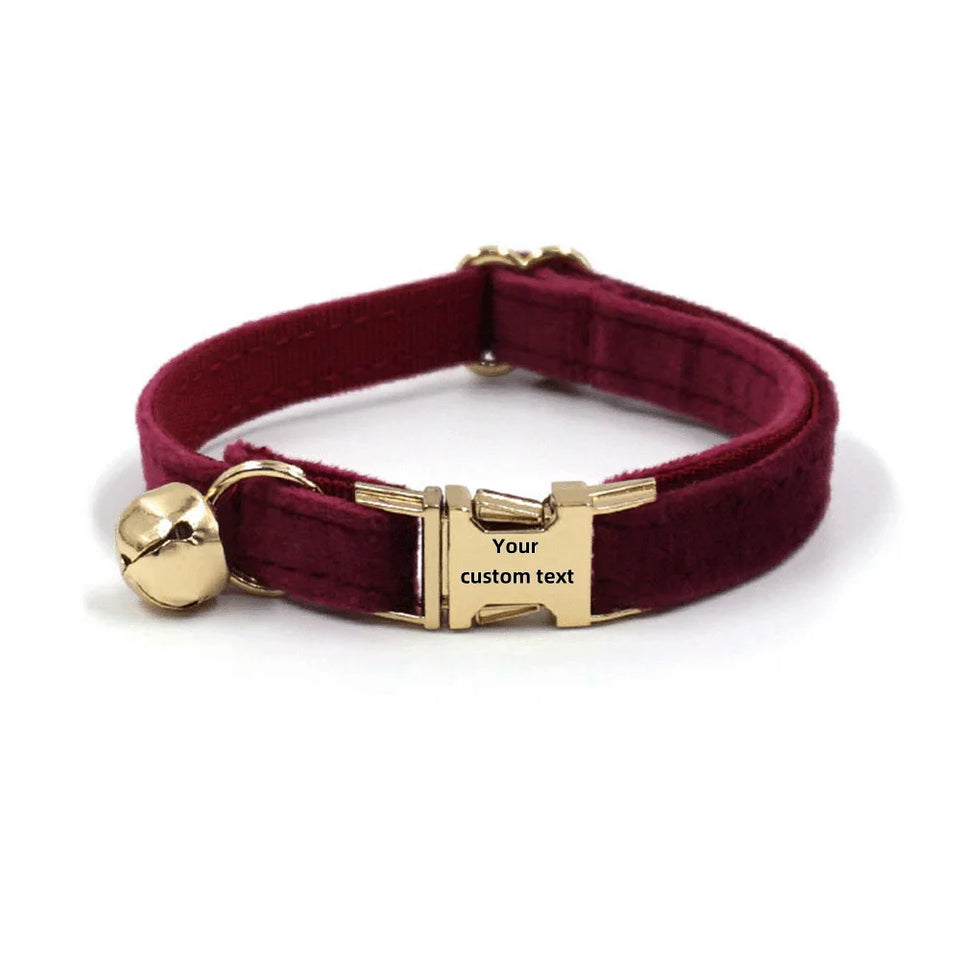 Customized Velvet Anti Lost Cute Bell Cat Collar Puppy Collar Light Luxury Fashion Good-Looking Pet Accessories Free Engraving