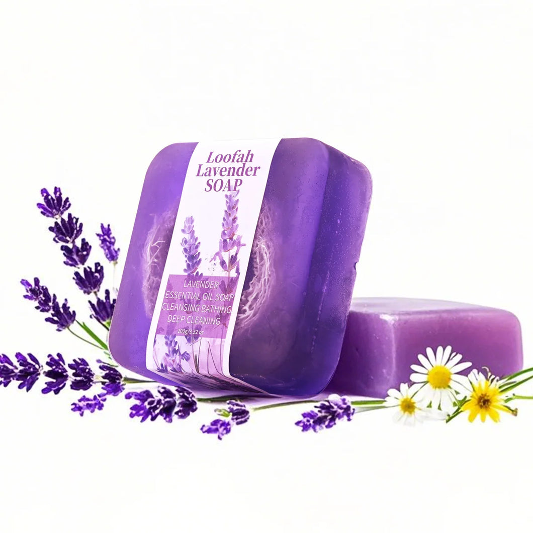 S+100g  Lavender Loofah Essential Oil Soap Handmade Facial Cleanser with Kojic Acid Body Shower Mud Whitening Lemon Fragran