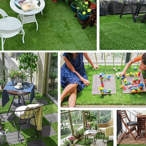 10 Pcs 12 Inchx12 Inch Fake Grass Deck Turf Tiles Interlocking Grass Deck Tiles Flooring Decor Pad for Garden Lawn Patio Balcony