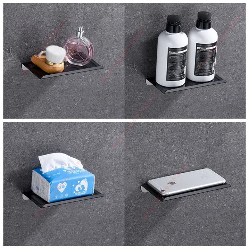 Aluminum Alloy Toilet Paper Holder Shelf With Tray Bathroom Accessories Kitchen Wall Hanging Punch-Free Toilet Paper Roll Holder