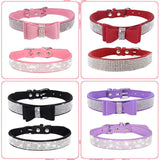 Pink Rhinestone Dog Collar XXS 2Pack Bling Kitten Collar Soft Suede Glitter Diamond Jewelry Crystal Girl Puppy Collar with Bow