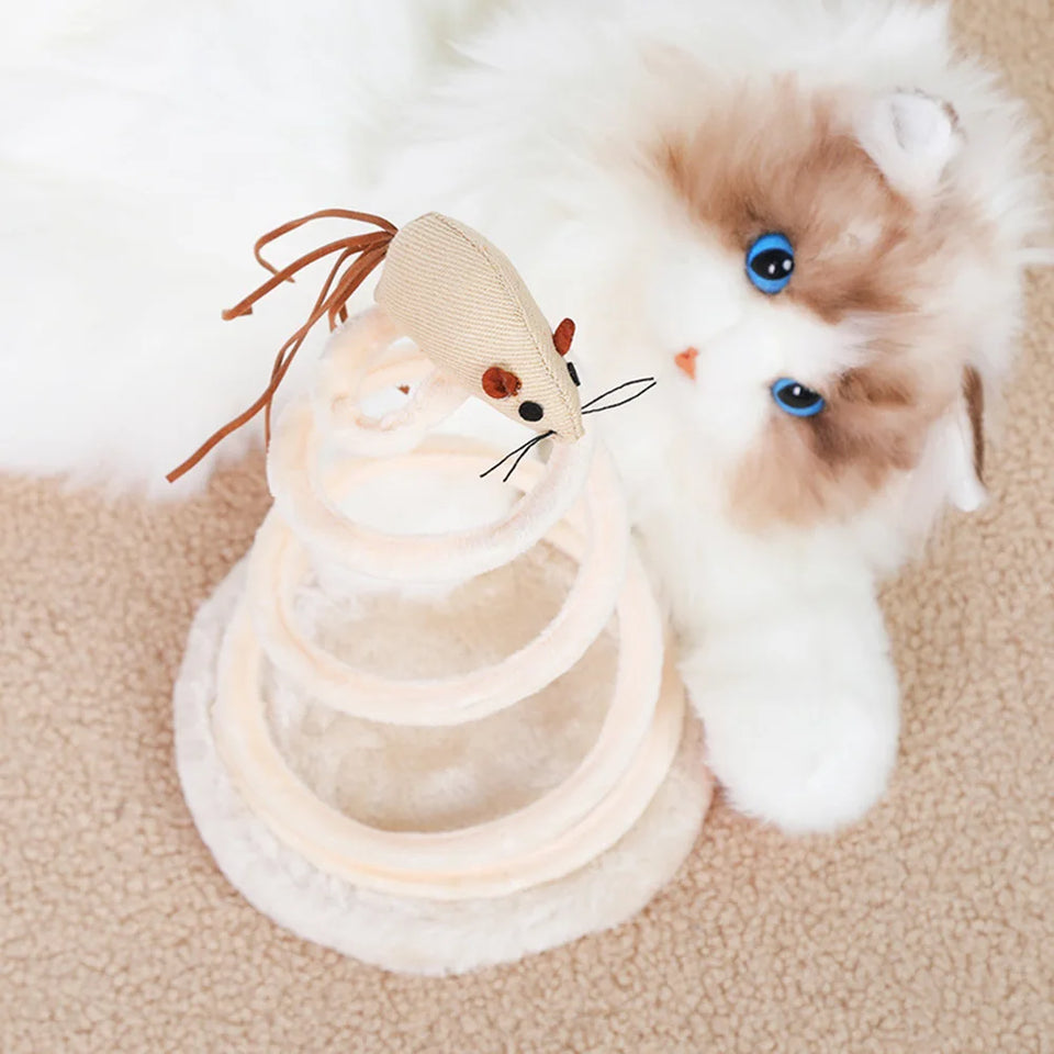 Cat Toy & Scratcher Set - Spiral Steel Spring Linen Disc Scratching Pad + Linen Mouse, Durable Cat Scratching Toy for Nail Care