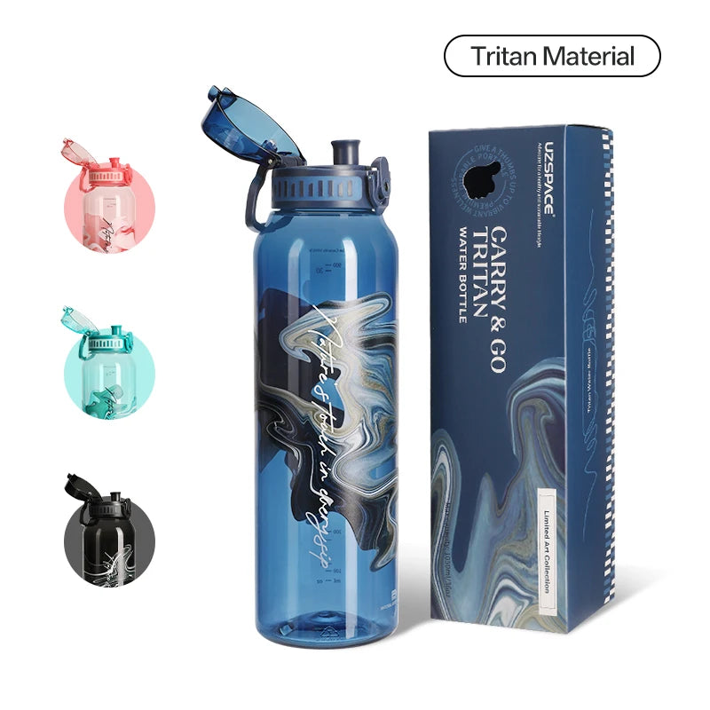 New UZ 1L BPA-Free Water Bottle Artistic Leakproof Shaker Sports Drink Cup Large Capacity Plastic for School Travel Climbing Gym