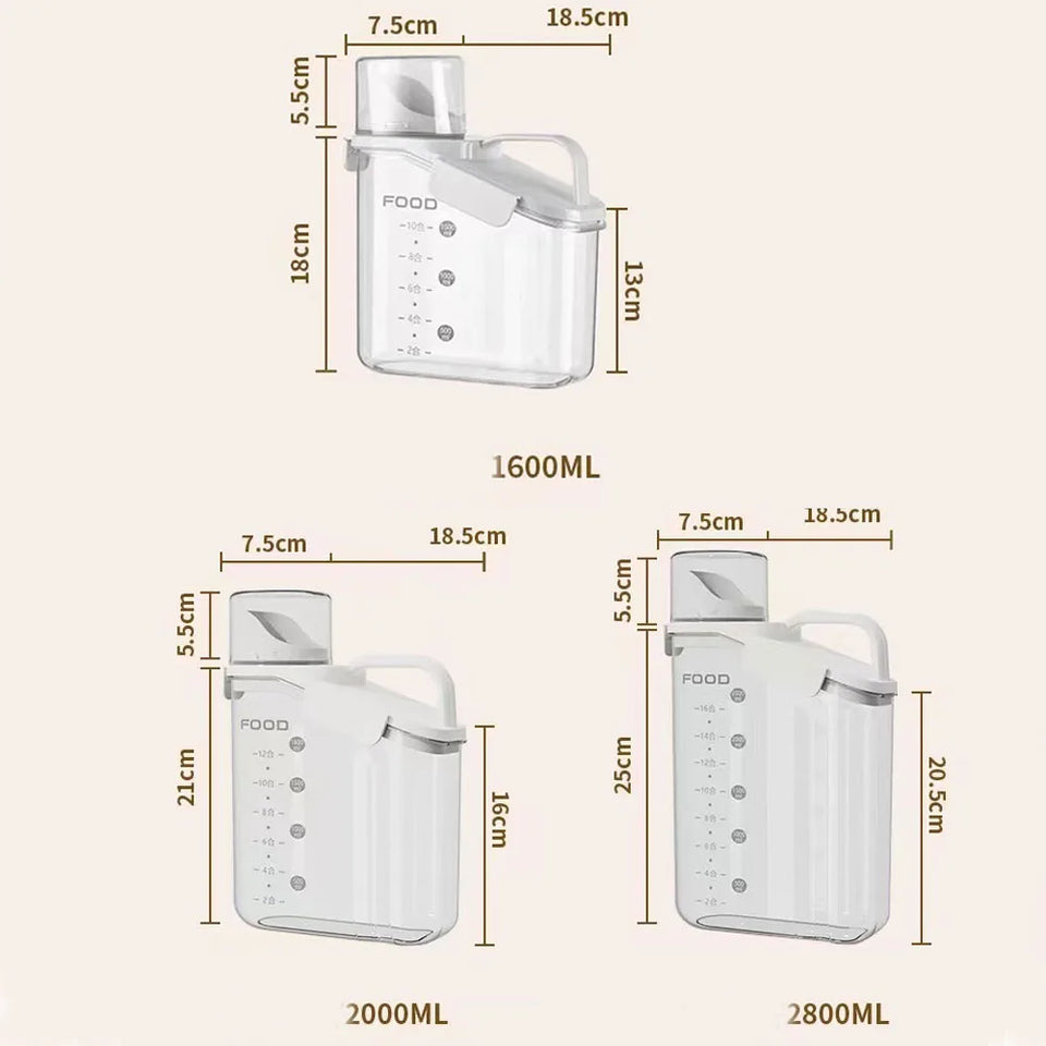Airtight Rice Storage Container with Measuring Cup Cereal Dry Food Containers Dispenser Pet Dog Cat Food Container Box BPA Free