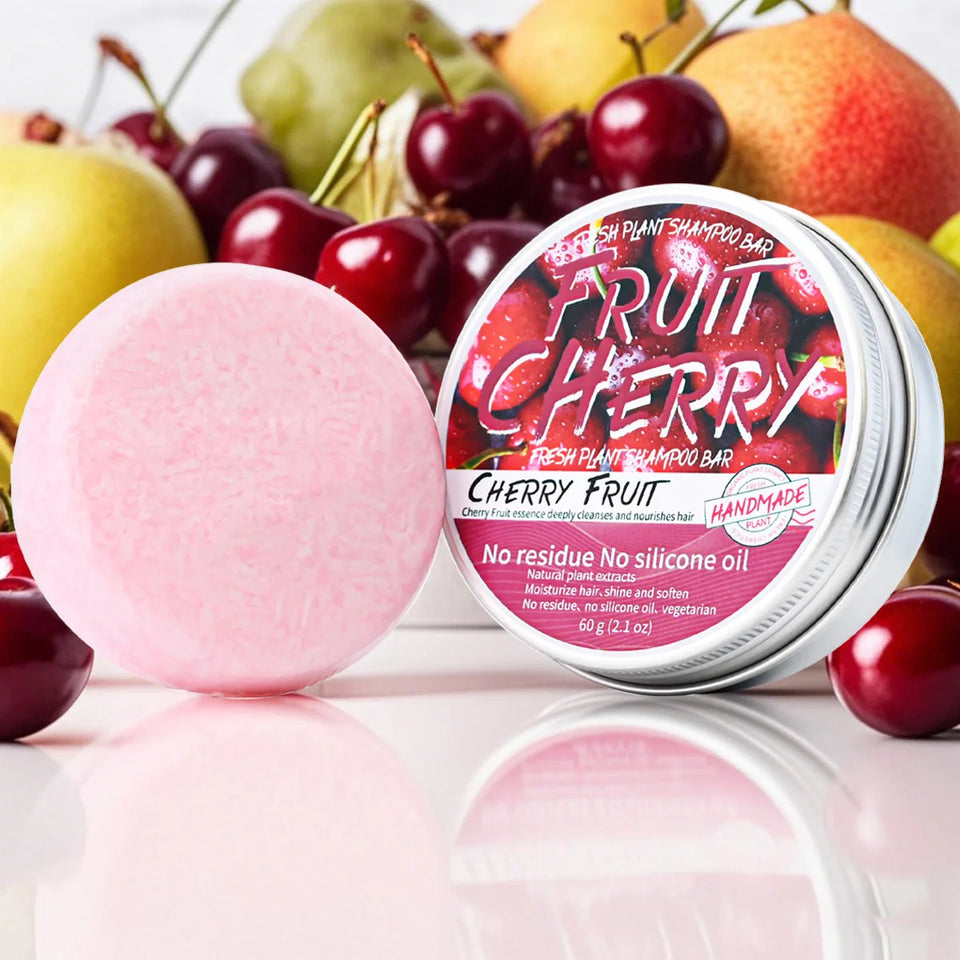 Nature Plant Fruit cherry Solid Shampoo Refreshing Lemon Aloe Vegan Soap Skin Oil Control Dandruff Shampoo Bar