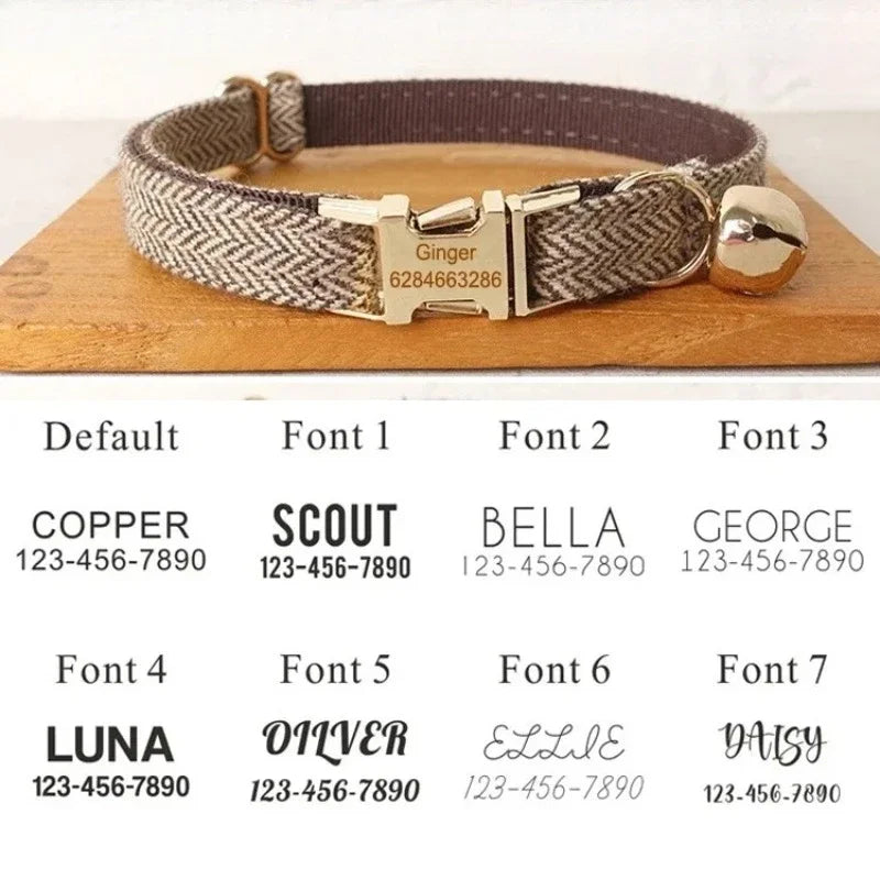 Personalized Name Dog & Cat Collar - Premium Bow Tie Free Engraving ID Name Tag Thick Suit Fiber Material Pets Accessory Collar