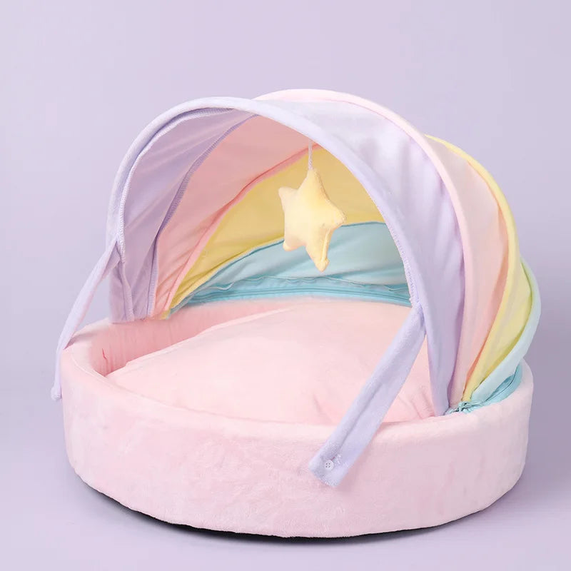 Cat House Bed Cute Cat Bed Rainbow Tent Pet Dog Sleeping Pad Winter Warm Deep Sleep Cat Nest Comfortable Breathable Cat House