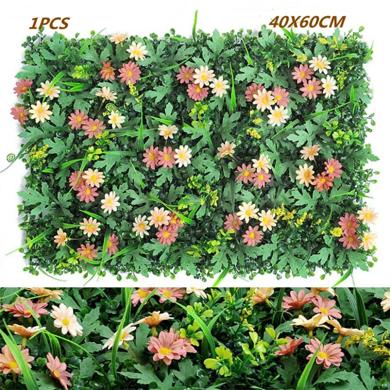 Green Artificial Plants Wall Panel Plastic Outdoor Lawns Fake Flowers Decor  Wedding Backdrop Party Garden Grass Flower Wall