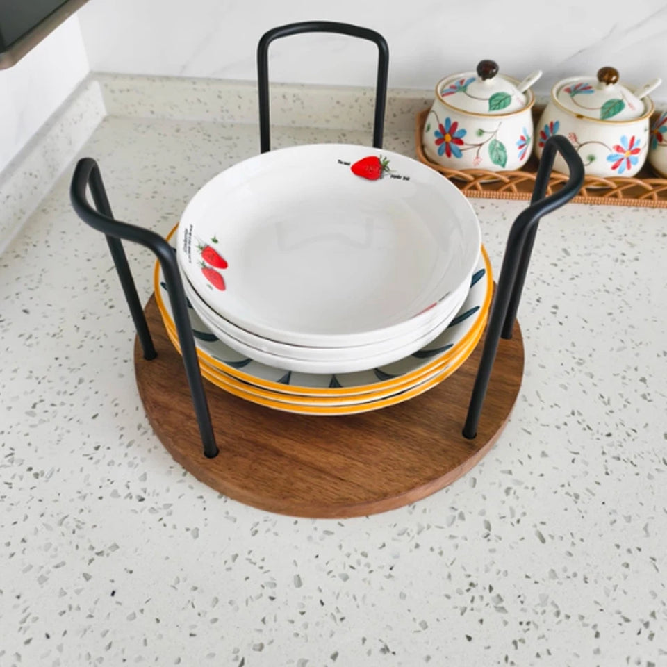 BAKALA Walnut kitchen bowl rack, countertop, multifunctional bowl and dish storage rack, draining utensil and bowl storage rack