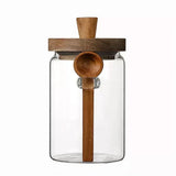Kitchen Glass Jar Grains Coffee Beans Tealeaf Storage Containers with Wood Spoon Lid Clear Spice Jar Moisture-proof Storage Tank