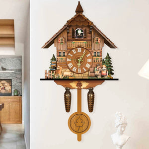 Cuckoo Clock,Wall Mount Time Bell Swing Alarm Watch Imitation Wood Style with Easy-to-Read Dials Bird Clock for Living Room