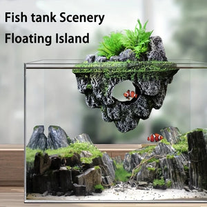 Multi-Use Aquarium Floating Island Décor Rock with Shelter for Fish, Ecological Scenery Rockery for Fish Tank Landscaping