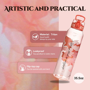 New UZ 1L BPA-Free Water Bottle Artistic Leakproof Shaker Sports Drink Cup Large Capacity Plastic for School Travel Climbing Gym