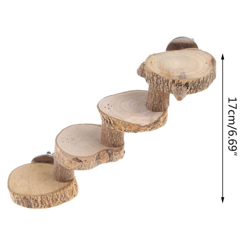 Bird Platform Perch Natural Wood Stand Playground for Budgie Parakeet Large Parrot Cage Climbing Toy 4 Steps Ladder 87HA