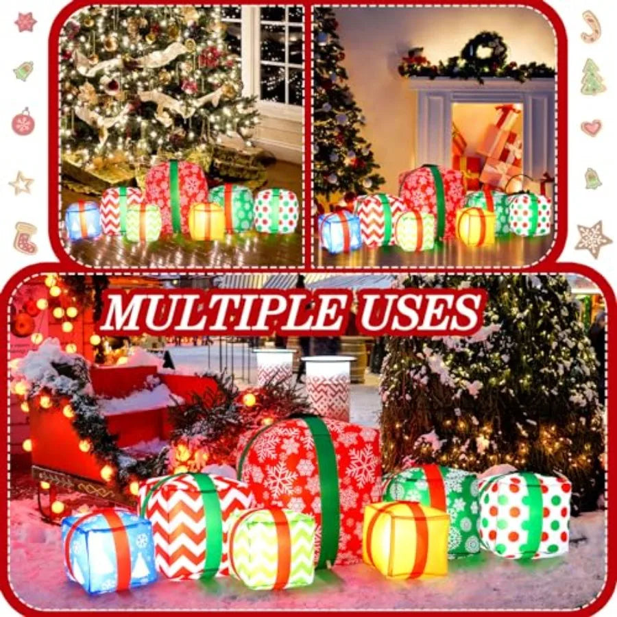 7 Pcs LED Inflatables Outdoor Decorations 6.6 Ft Inflatable Joy Santa Claus Large Blow up Decor for Xmas Party Yard Lawn Garden