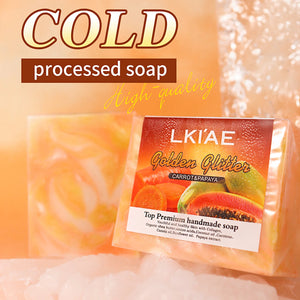 LKIAE Natural Carrot & Papaya Handmade Soap, Brightening, Clean Skin, Reduce Acne, Dark Spots, Face & Body Wash, 150g/3.53 oz