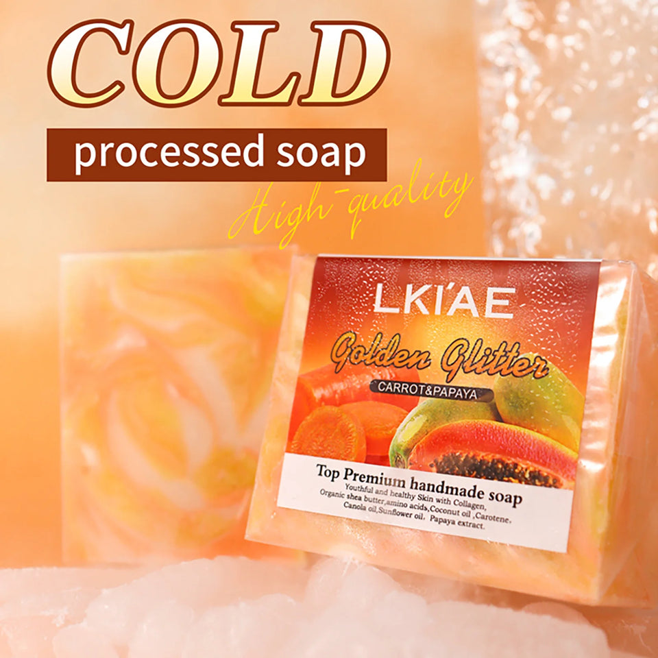 LKIAE Natural Carrot & Papaya Handmade Soap, Brightening, Clean Skin, Reduce Acne, Dark Spots, Face & Body Wash, 150g/3.53 oz