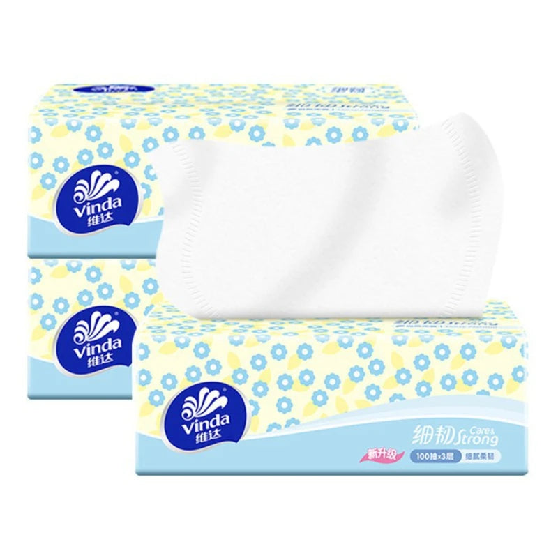 Vinda Fine And Tough Drawing Paper; 3 Layers Of 100 Draw 8 Packs Of Napkins; Toilet Paper Pull-out Tissue Affordable Packaging