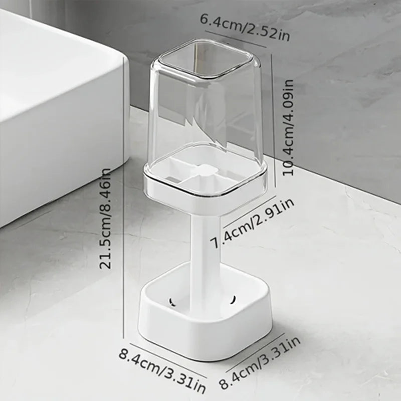 Bathroom Toothbrush Holder with Toothpaste Squeezer - 6 in 1 Wall Mount Organizer for Electric Brushes, Cups, Suction Cup Storag