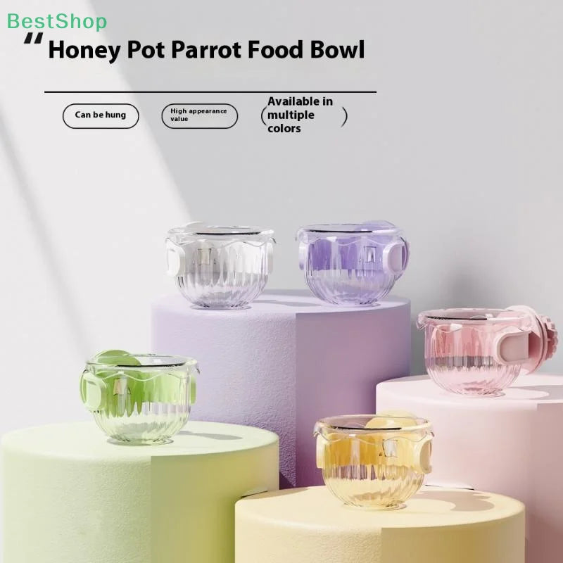 ♥♥♥Plastic Parrot Feeder,Transparent Bird Food Box,Splash-proof Water Feeder