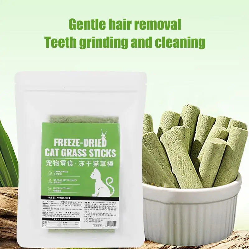 Cat Grass Snacks 8 Sticks Cat Teething Sticks Freeze-Dried Cat Snack Time Treats Flavored Teeth Cleaning Treats For Keeping Cat