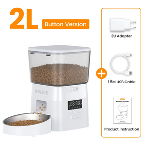 ROJECO Automatic Cat Feeder Pet Smart Cat Food Kibble Dispenser Button Version Smart Control Auto Feeder For Cat Dog Accessories
