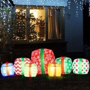7 Pcs LED Inflatables Outdoor Decorations 6.6 Ft Inflatable Joy Santa Claus Large Blow up Decor for Xmas Party Yard Lawn Garden