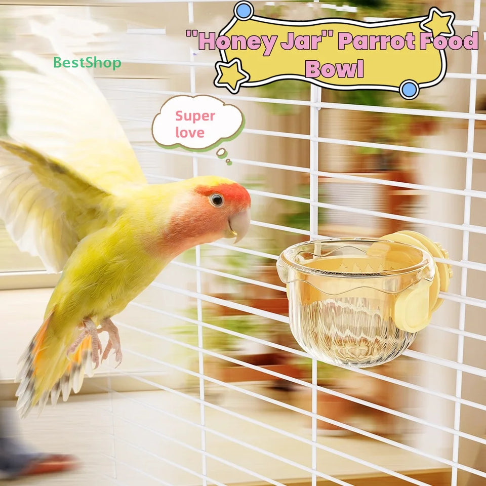 ♥♥♥Plastic Parrot Feeder,Transparent Bird Food Box,Splash-proof Water Feeder