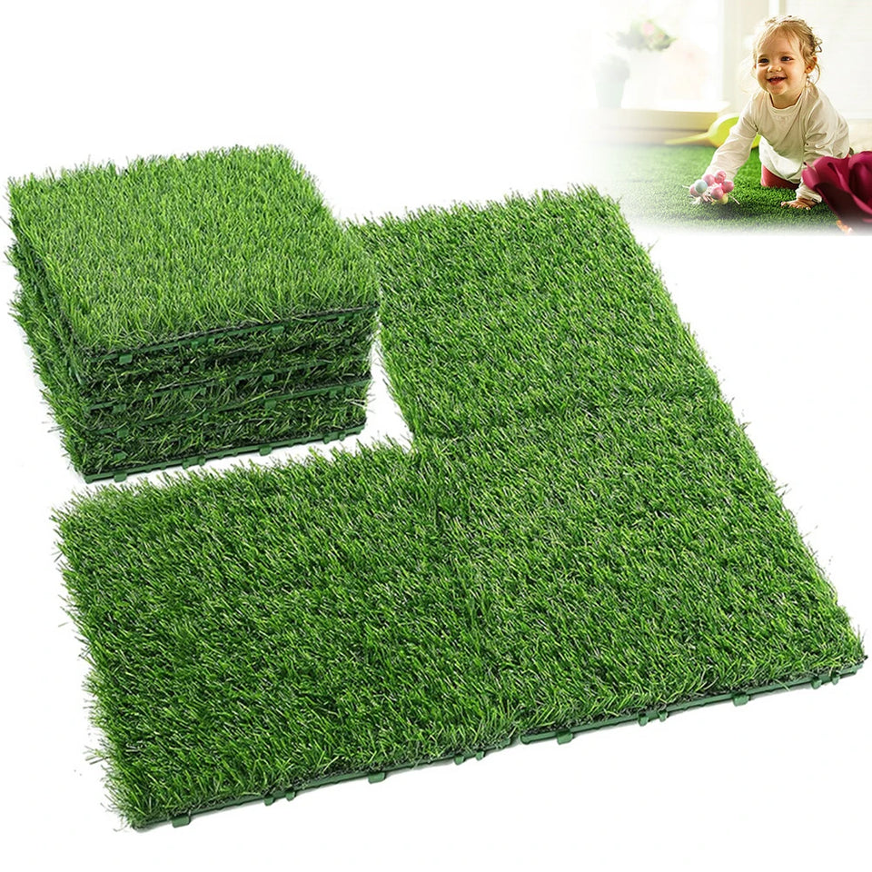 10 Pcs 12 Inchx12 Inch Fake Grass Deck Turf Tiles Interlocking Grass Deck Tiles Flooring Decor Pad for Garden Lawn Patio Balcony
