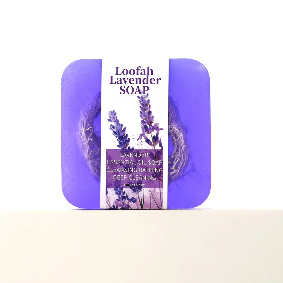 S+100g  Lavender Loofah Essential Oil Soap Handmade Facial Cleanser with Kojic Acid Body Shower Mud Whitening Lemon Fragran