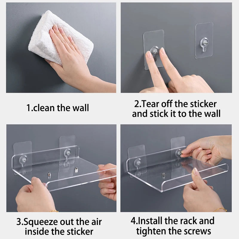 Acrylic Storage Rack Wall Panel No Need To Drill Holes, Bathroom, Bathroom, Kitchen Storage Rack, Organic Glass Strong Sticker