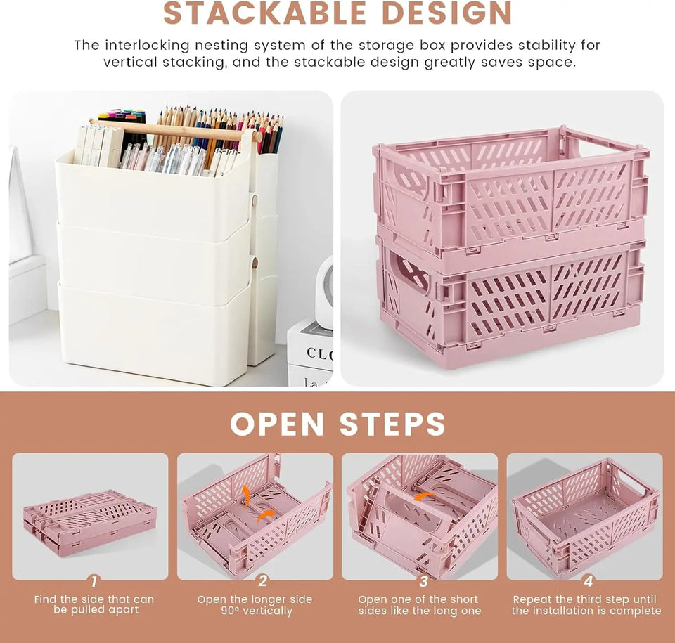 3 Pack Craft Organizers and Storage Set Portable Plastic Art Caddy with Handle & 2 Foldable Art Supply Storage Box Art Bin Craft