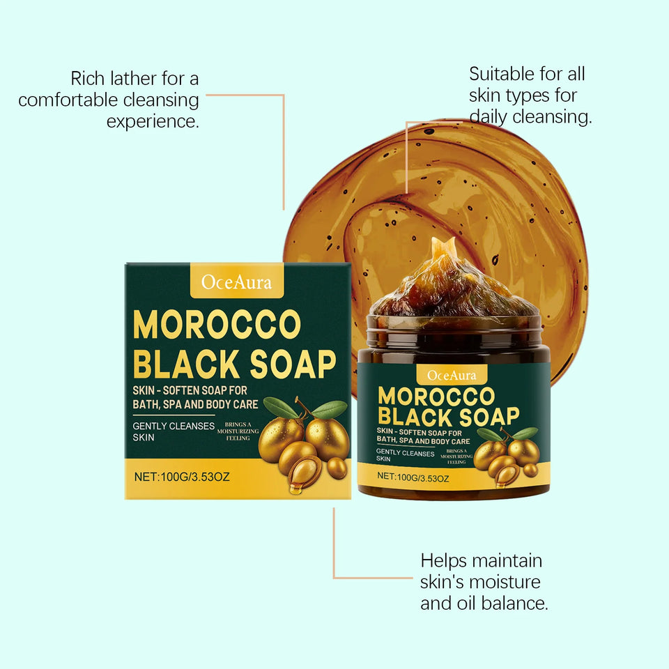 Natural Morocco Black Soap Dead Skin Remover Body Scrub Purifying Deep Cleansing Gentle on All Skin Types 100G/3.530Z