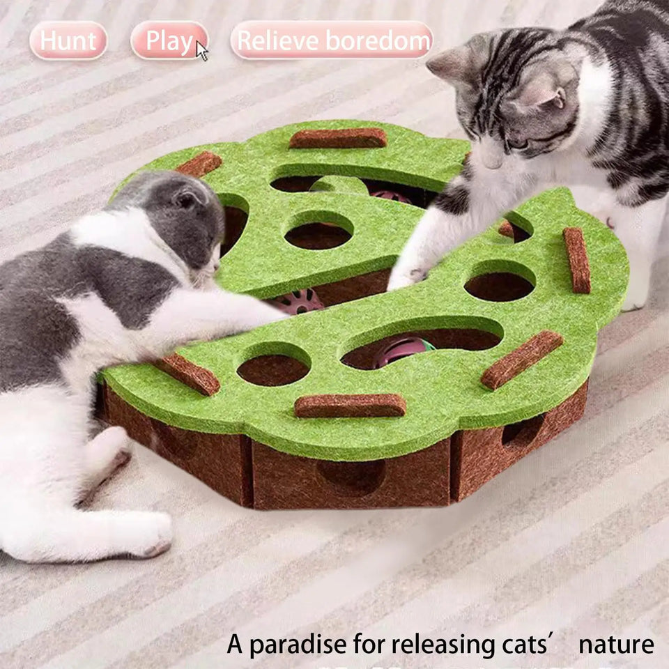Interactive Cat Puzzle Box Toy with Bell - Felt Maze Game for Mental Stimulation, Enrichment, Scratching Exercise for Indoor Cat