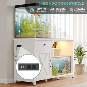 55 Gallon Fish Tank Stand with LED Light and Power Outlets for 5575 Gallon Aquarium Includes Drawer and Barn Door Design 50 L x