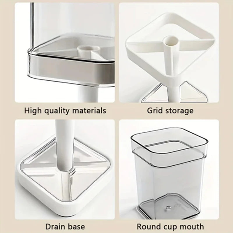 Bathroom Toothbrush Holder with Toothpaste Squeezer - 6 in 1 Wall Mount Organizer for Electric Brushes, Cups, Suction Cup Storag