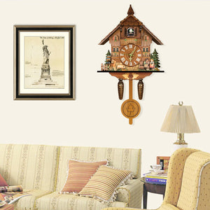 Cuckoo Clock,Wall Mount Time Bell Swing Alarm Watch Imitation Wood Style with Easy-to-Read Dials Bird Clock for Living Room