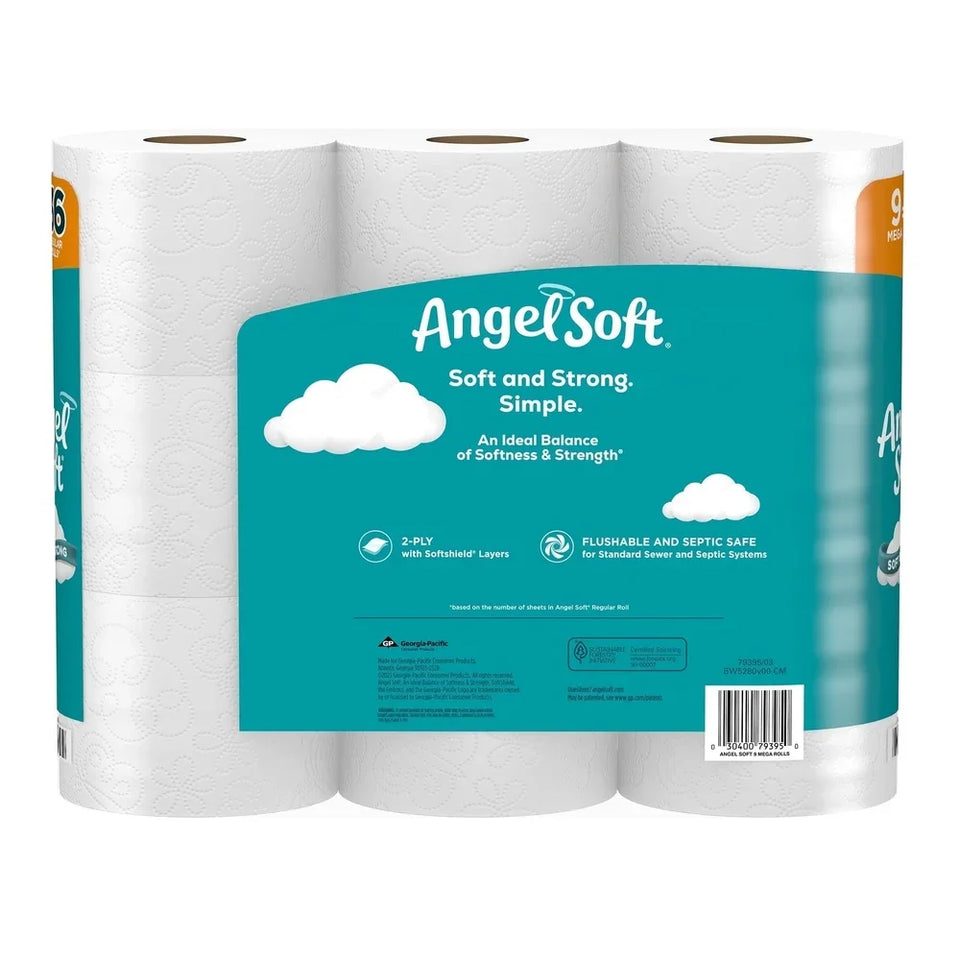 Household Toilet Paper 9 Mega Rolls 320 Sheets 2-Ply Soft Septic Safe Perforated