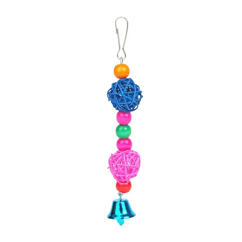 Parrot Chew Strands Wooden Bird Parakeet Bite Molar Toys Rattan Ball With Bell For Pet Bird Cage Hangable Chewing Toy Bird Items
