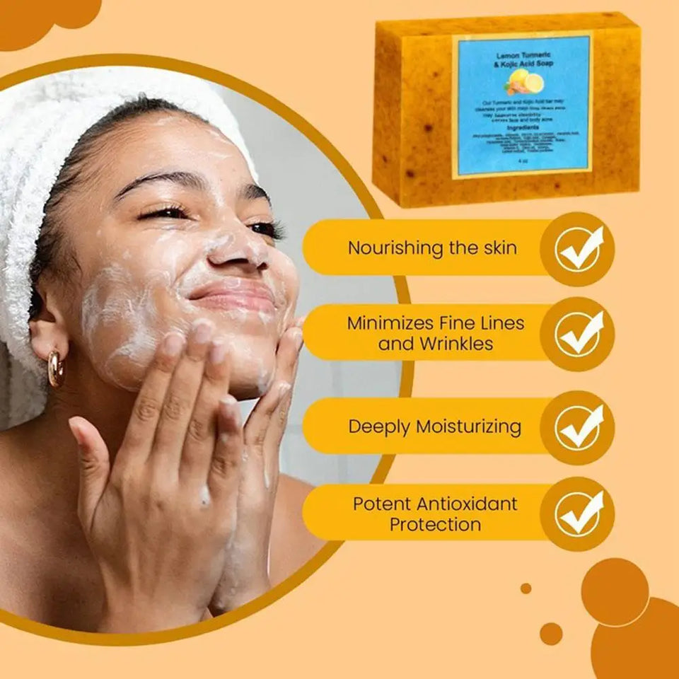 Turmeric Soap & Kojic Acid Soap Body And Facial Cleaning Handmade Soap For Dark Skin Glowing Even Skin Tone Tender Skin Care