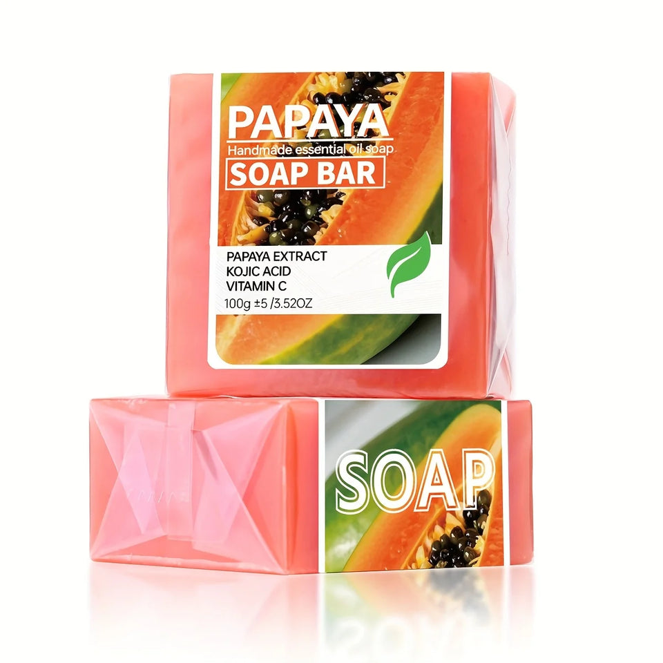 2PCS/Papaya Kojic Acid Essential Oil Soap, Vitamin C Cleansing Bath Moisturizing Skin Handmade Soap