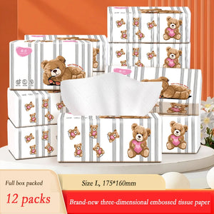12 large packs of household facial tissues Soft and durable, 5 layers of high-quality toilet paper natural pulp napkins